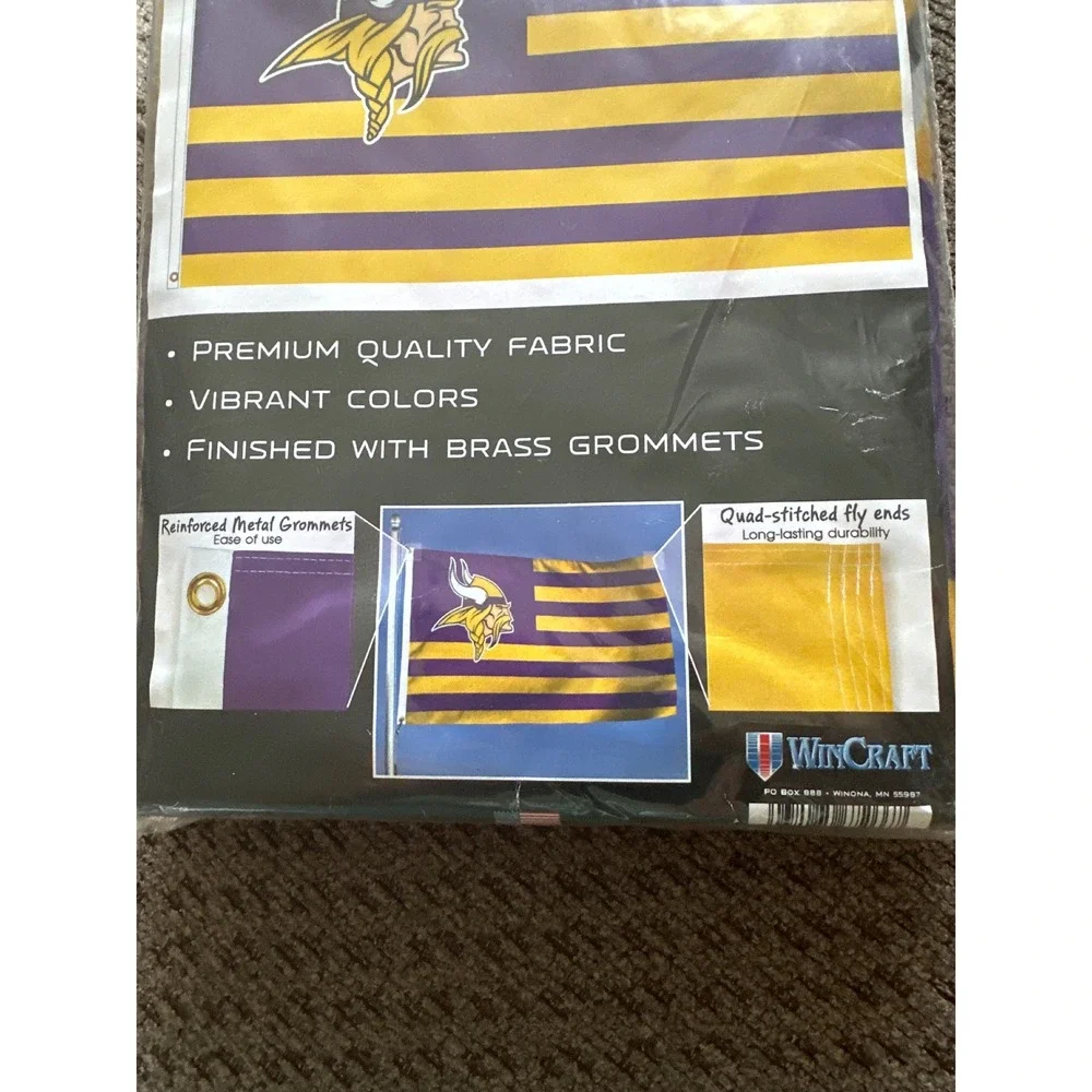 WinCraft NFL Minnesota Vikings Deluxe Flag 3x5 Foot Purple Gold Brass Grommets
